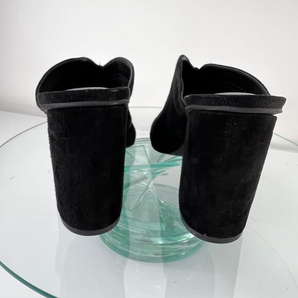 Nordstrom BP Black Suede Leather Mules Size 7M Peep Toe Block Heels - Picture 3 of 7